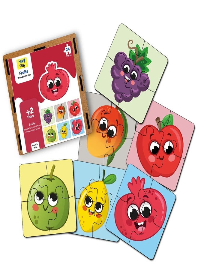 YaYplay Yay Play 4 Piece Wooden Puzzle for Kids - Set of 6 Fruits Jigsaw Puzzle - Puzzles for Kids for Age 2 & Above - Safe & Durable Pre-School Toys - Educational Puzzle Game with Wooden Box - Image 1